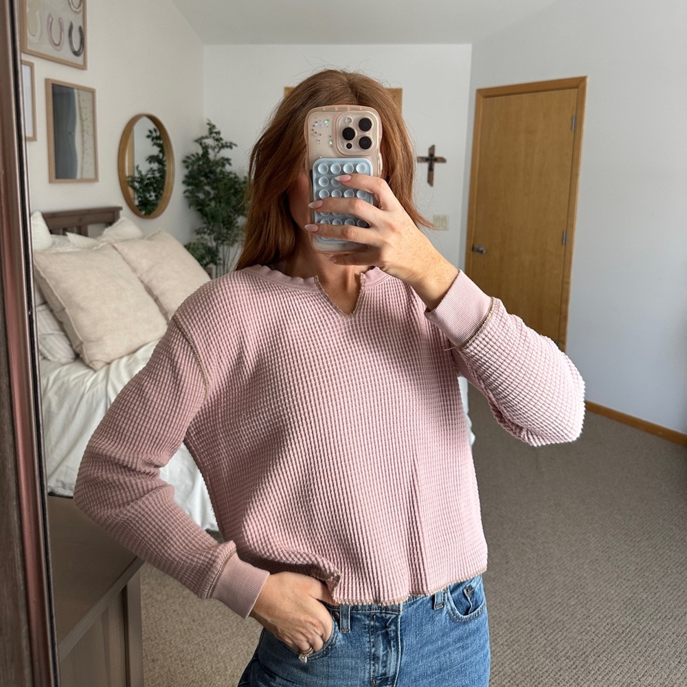 Madewell Pink Waffle Knit Sweater